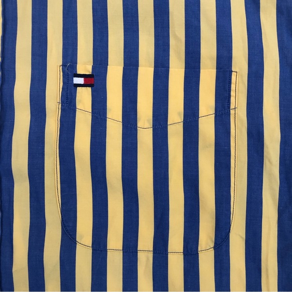 Vintage Tommy Hilfiger Yellow & Purple Striped Lakers Button Up Shirt Men’s L. - Picture 2 of 6
